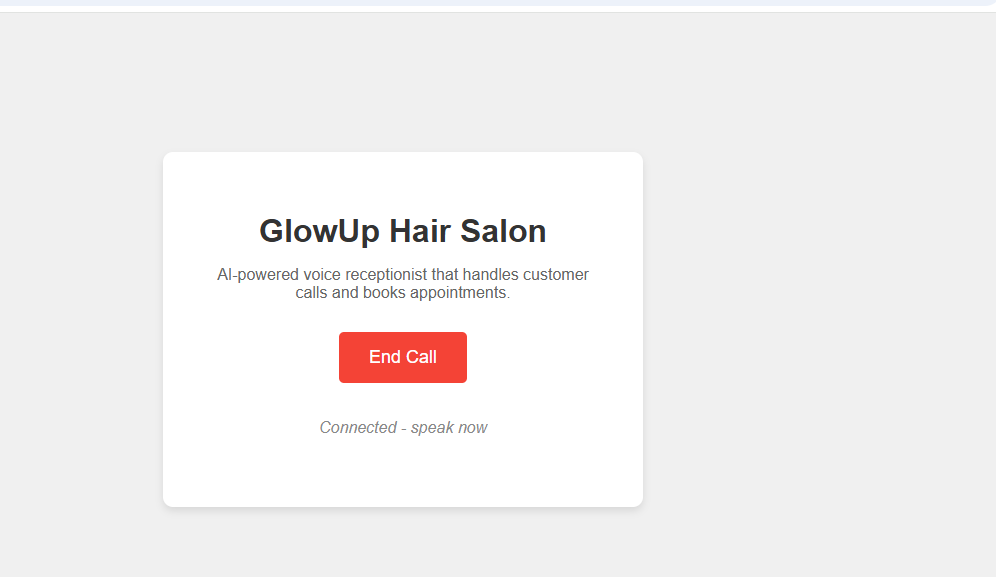 GlowUp Hair Salon AI Voice Receptionist Connected