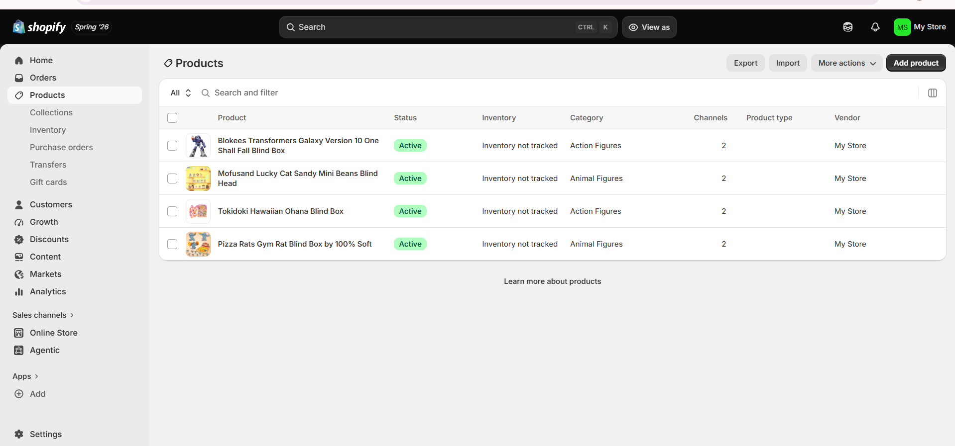 Shopify Product Listing - Status View