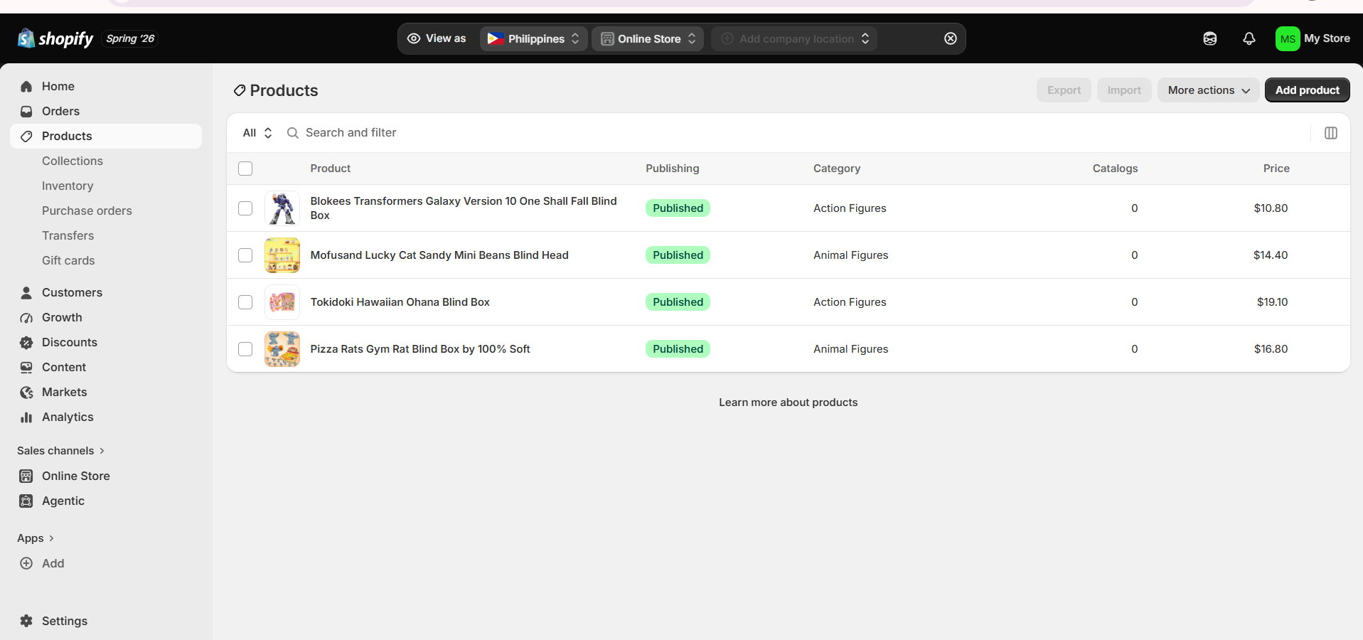 Shopify Product Listing - Published View