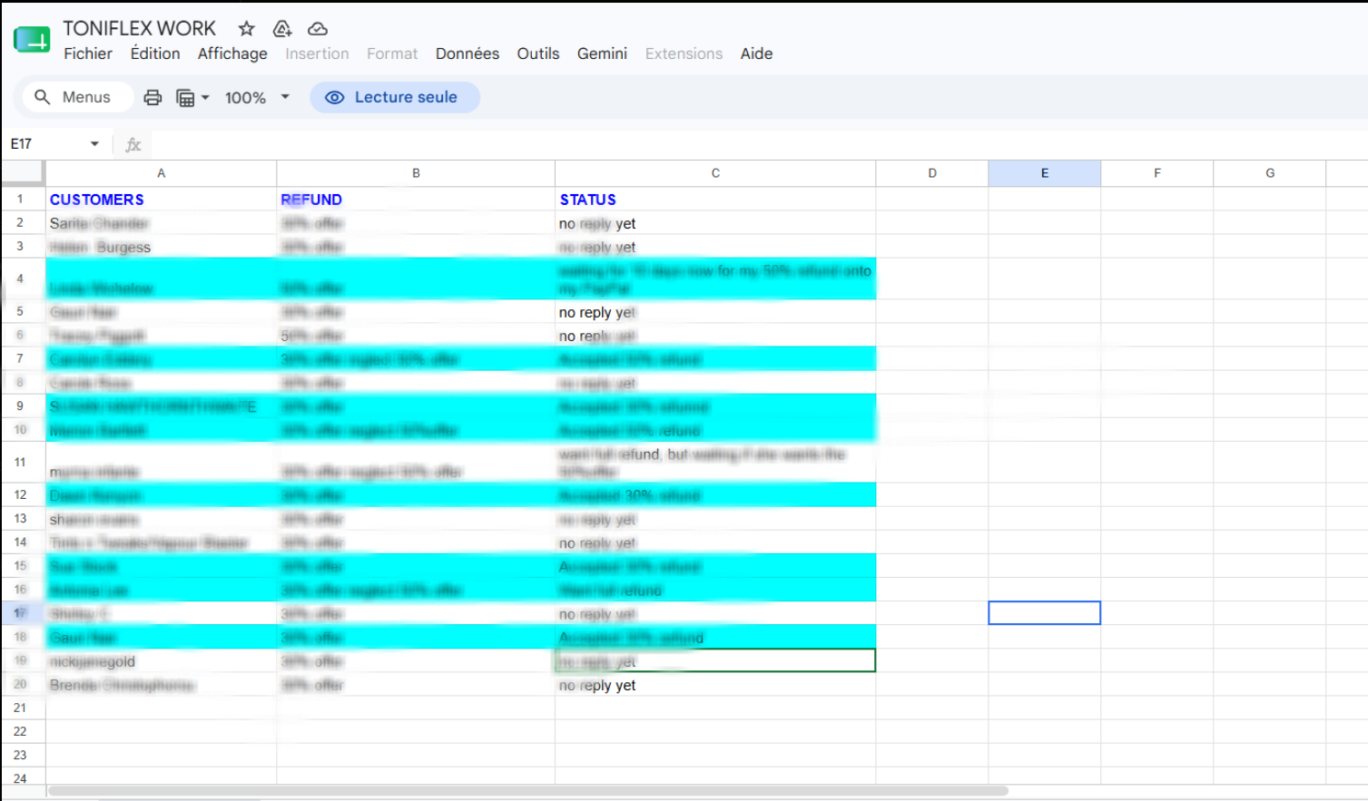 Toniflex Refund Tracker Google Sheets